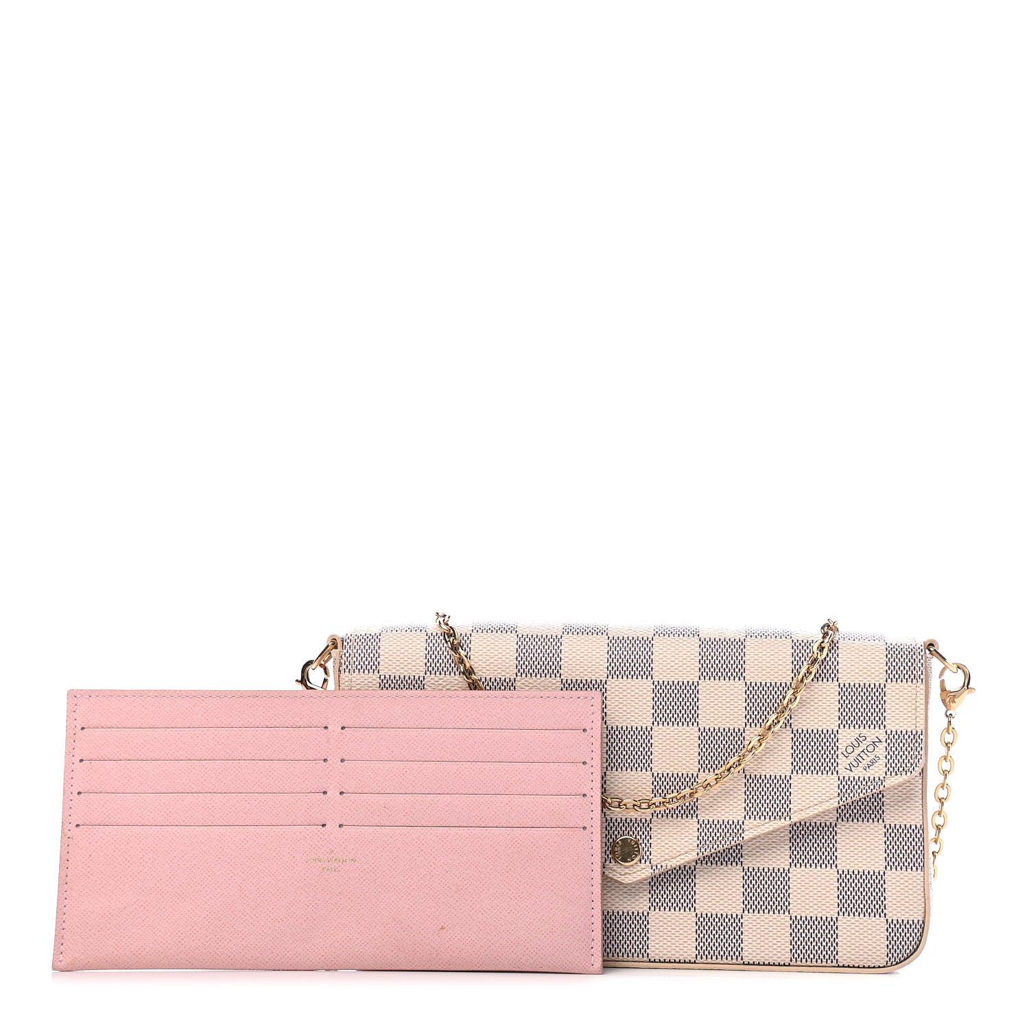 Louis Vuitton Damier Azur Pochette Felicie Chain Wallet Rose Ballerine 1 of 10