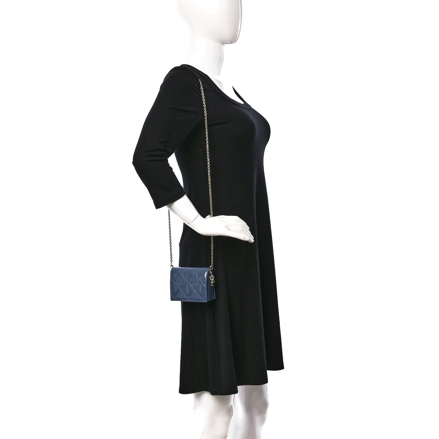 Patent Cannage Nano Lady Dior Chain Card Holder Cloud Blue