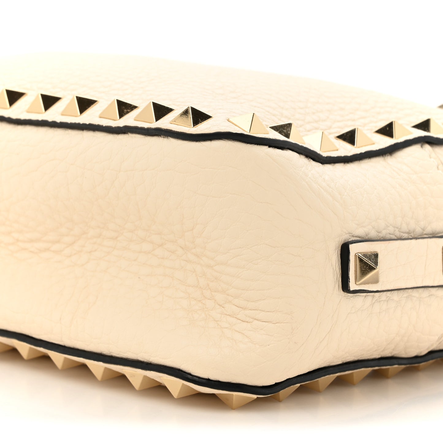 Grained Calfskin Rockstud Camera Crossbody Bag Ivory