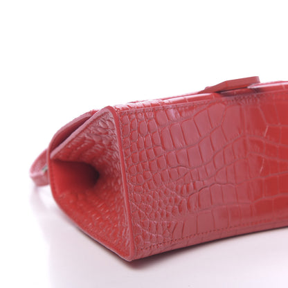 Balenciaga Shiny Calfskin Tonal B Crocodile Embossed Small Hourglass Top Handle Bag Bright Red 9 of 10