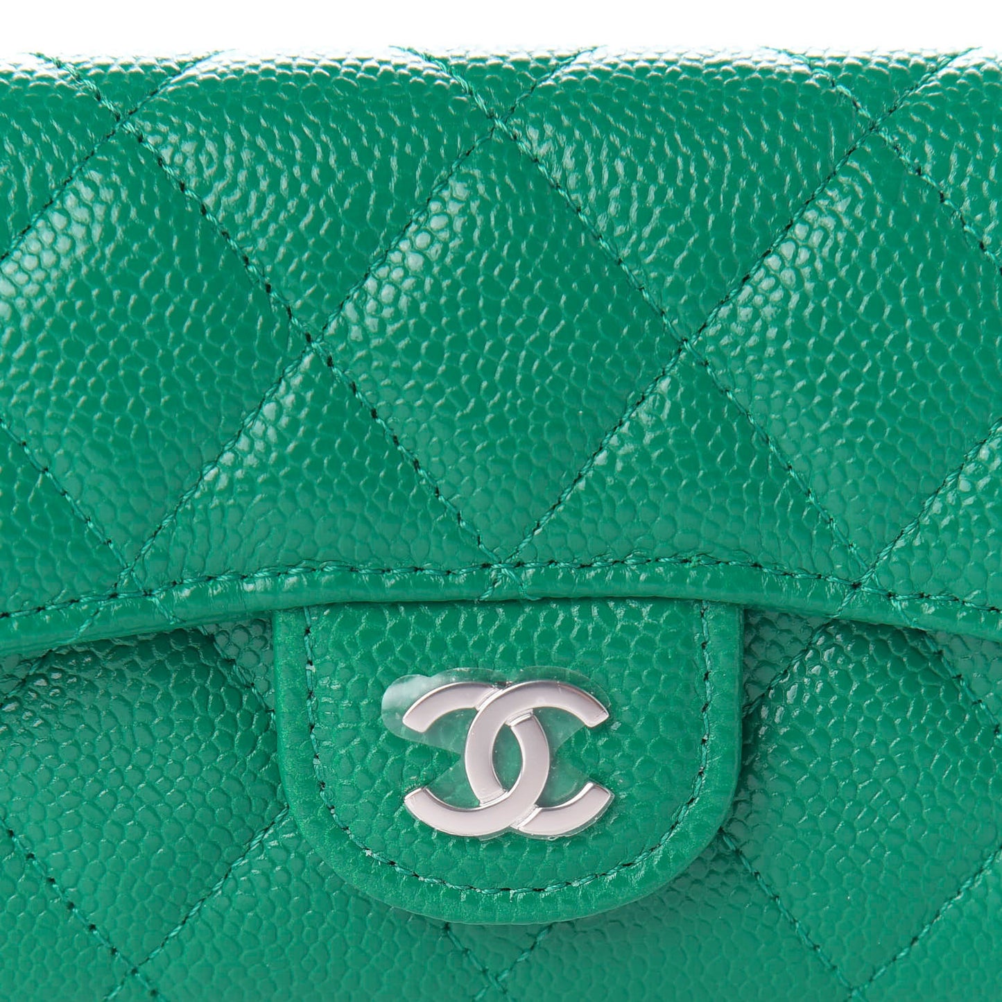 Caviar Quilted Flap Card Holder Wallet Green