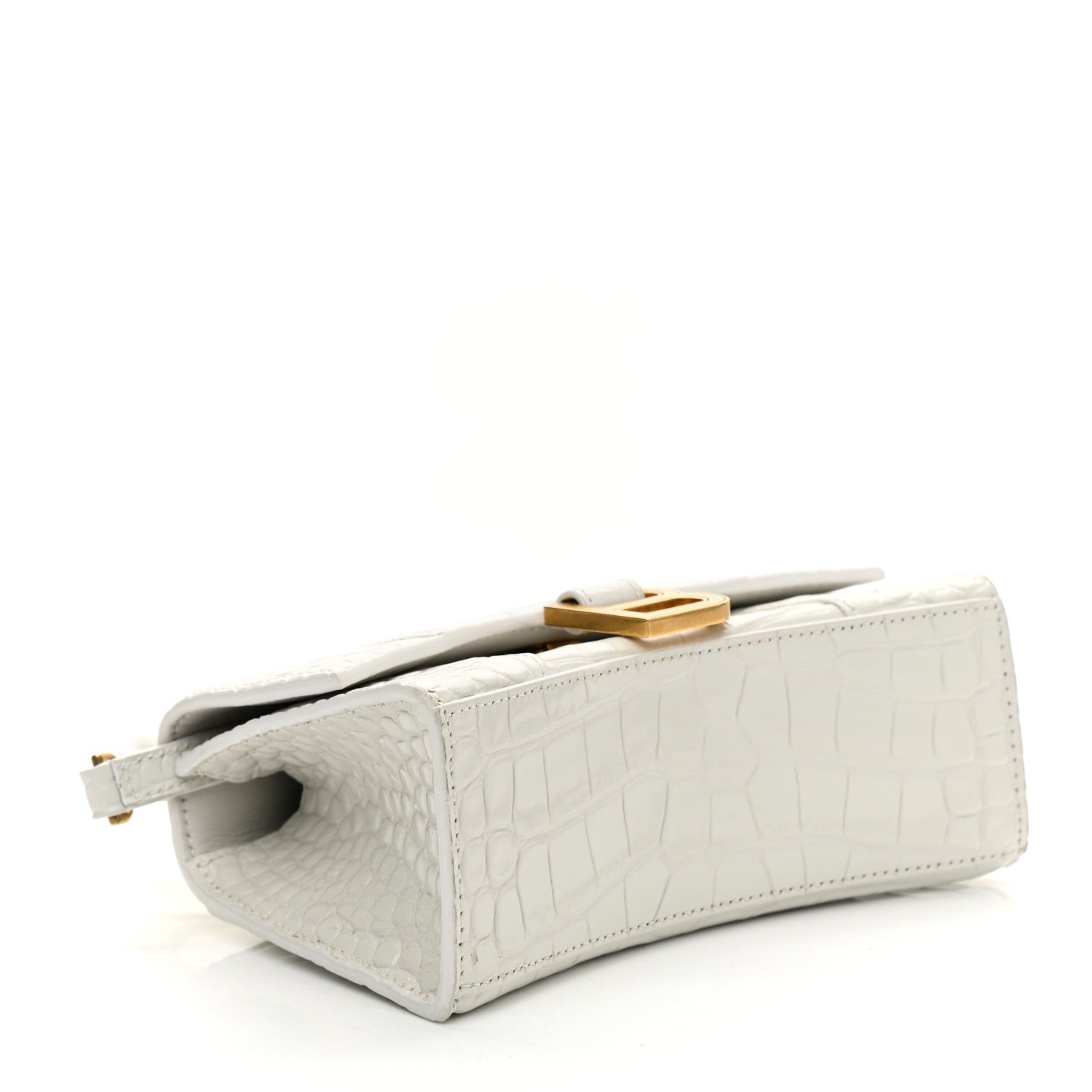 Balenciaga Shiny Calfskin Crocodile Embossed Hourglass Top Handle Bag XS White 3 of 14