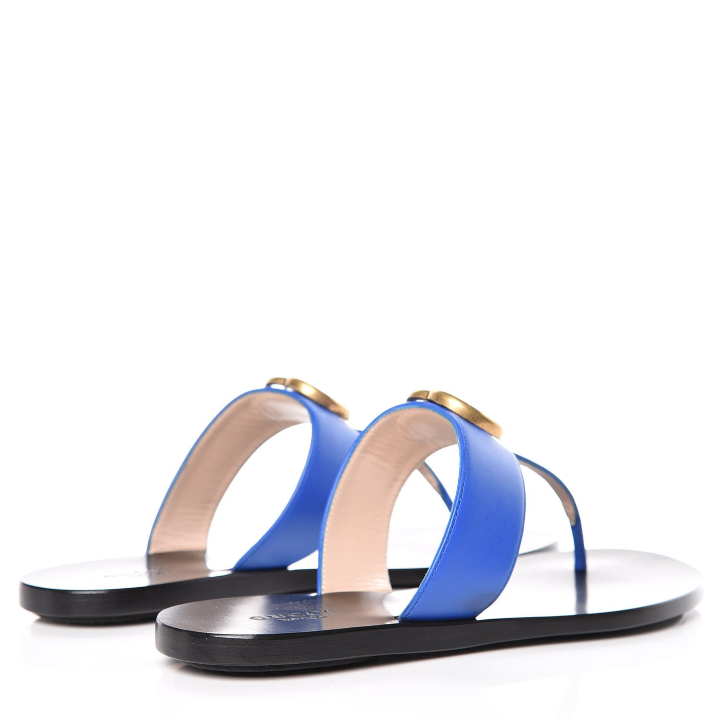 Calfskin Double G Thong Sandals 36.5 Shiny Electric Blue