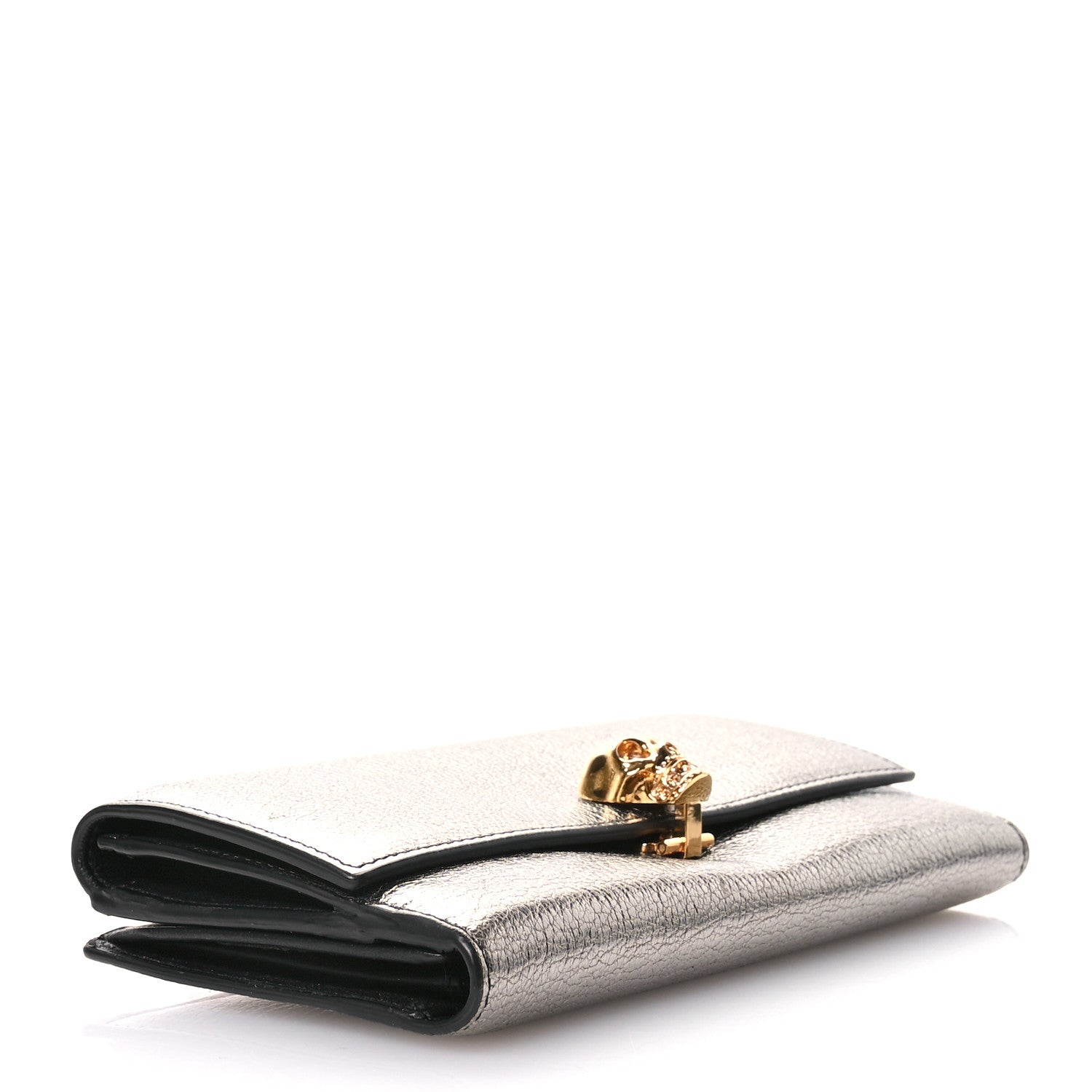Alexander McQueen Metallic Calfskin Skull Continental Wallet Gunmetal 4 of 7