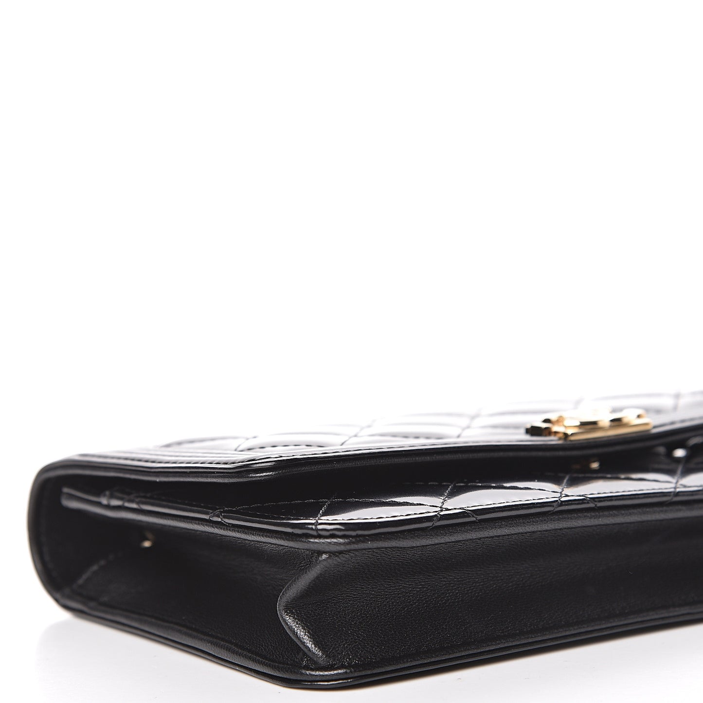 Glazed Calfskin Quilted Boy Wallet On Chain WOC Black