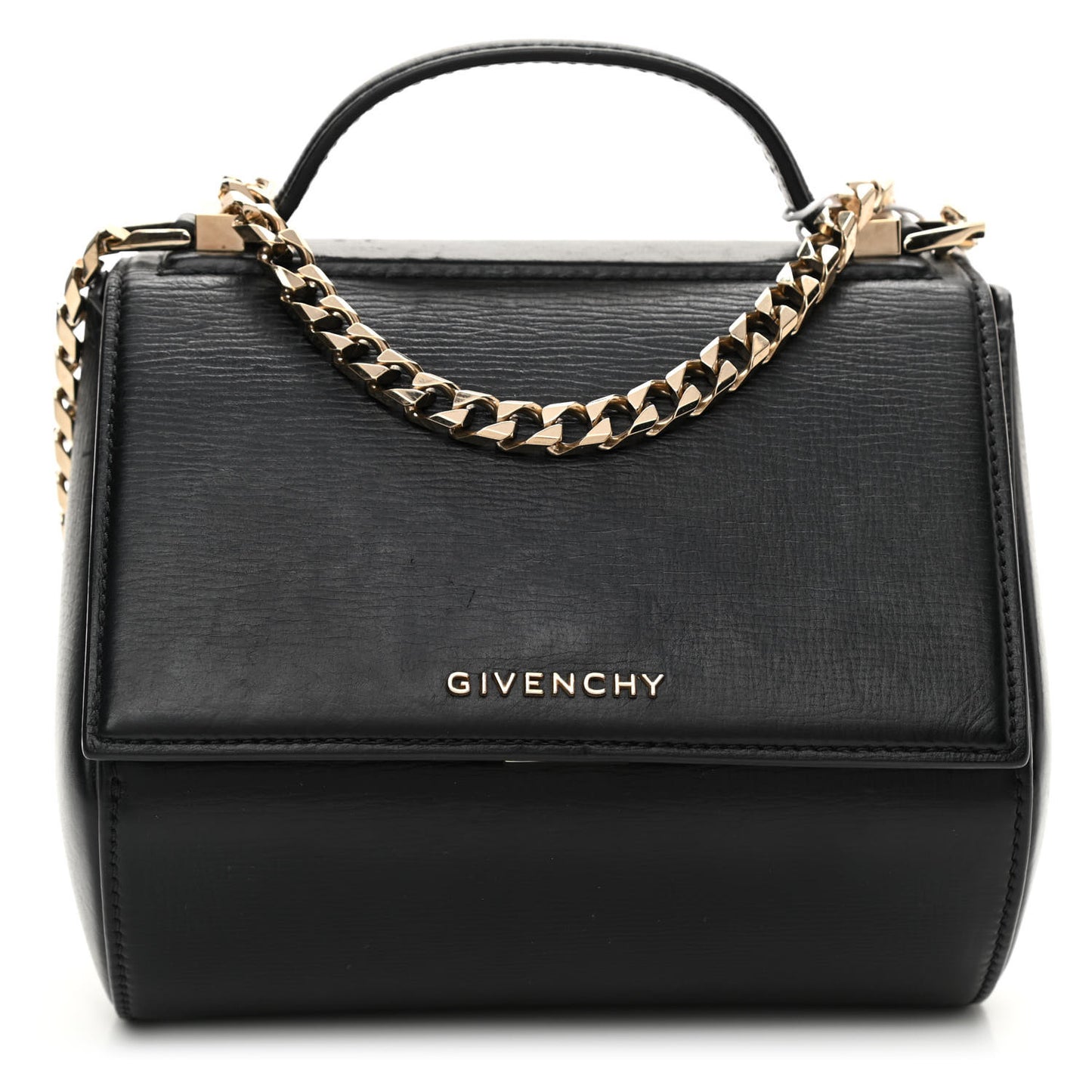 Textured Calfskin Mini Pandora Box Chain Crossbody Bag Black