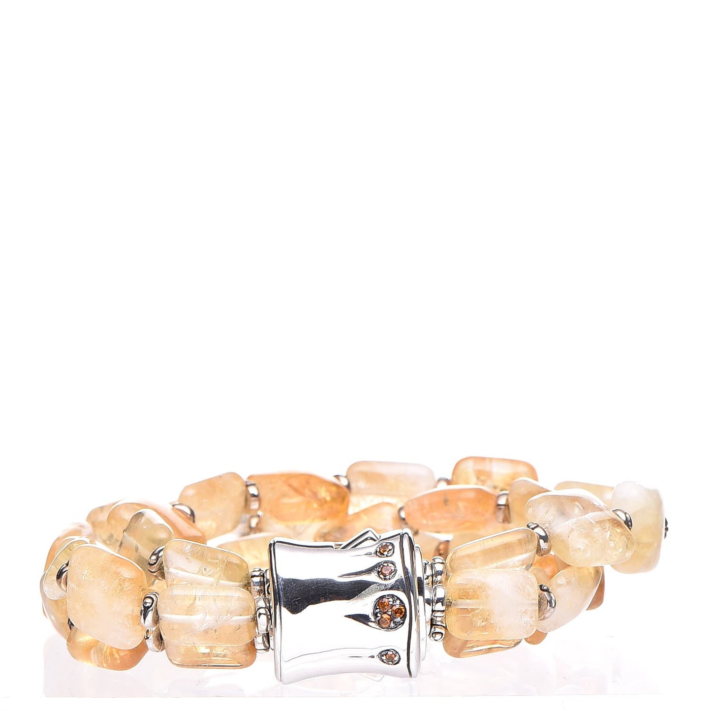 Sterling Silver Champagne Citrine Bamboo Bead Bracelet M