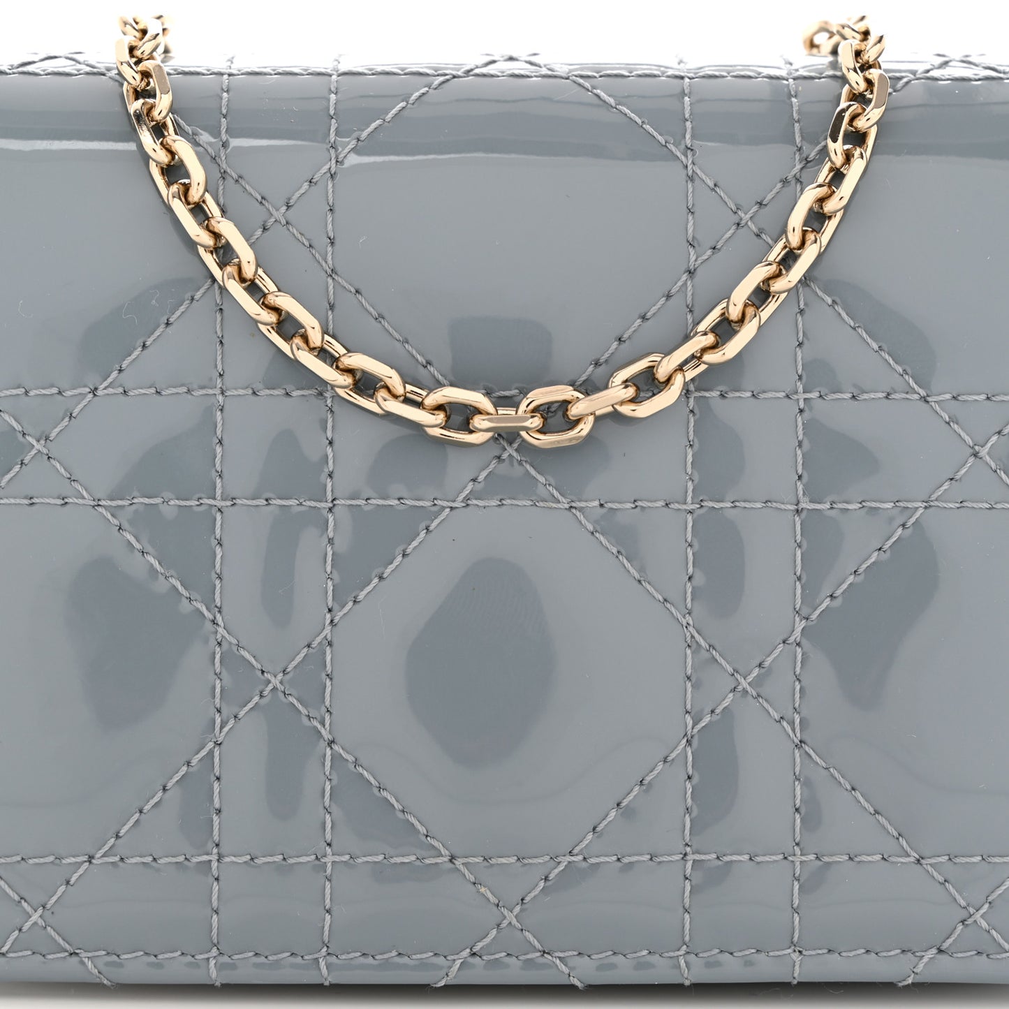 Patent Cannage Nano Lady Dior Chain Card Holder Cloud Blue