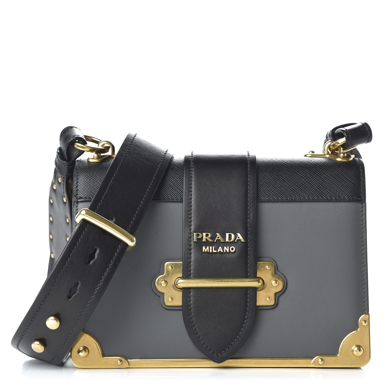 Prada City Calfskin Saffiano Cahier Bag Mercurio Black 1 of 9