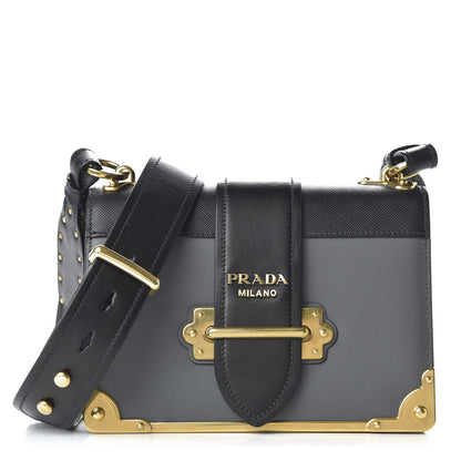 Prada City Calfskin Saffiano Cahier Bag Mercurio Black 1 of 9