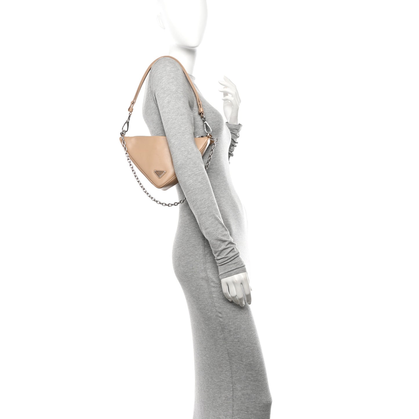 Grace Lux Triangle Logo Embossed Mini Triangle Bag Sabbia