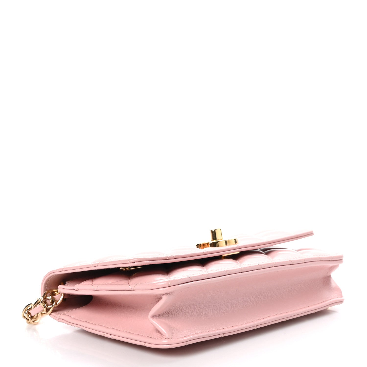 Chanel Shiny Lambskin Quilted Golden Links Wallet On Chain WOC Light Pink 4 of 11