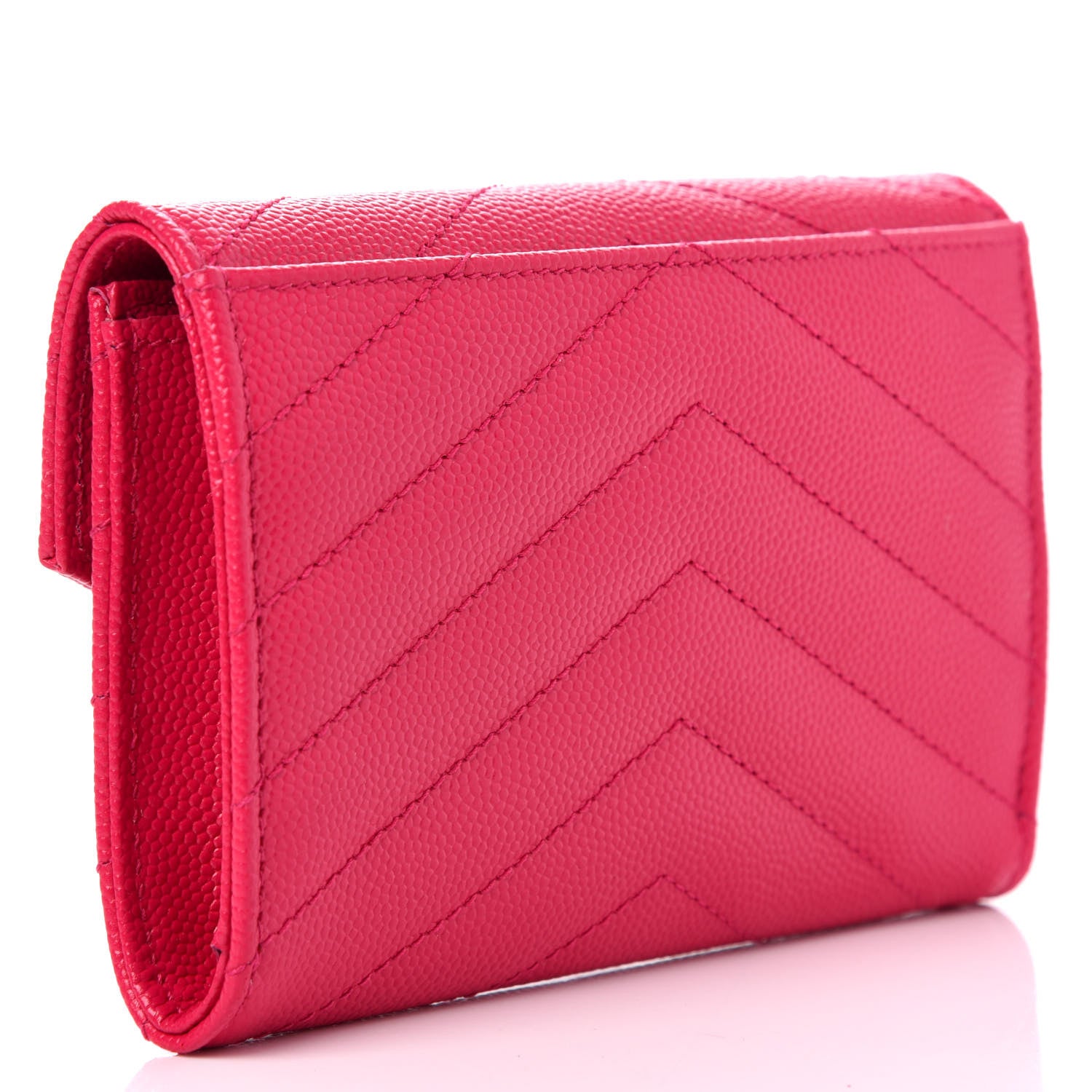 Saint Laurent Grain De Poudre Matelasse Chevron Small Monogram Envelope Wallet Bubblegum 2 of 9