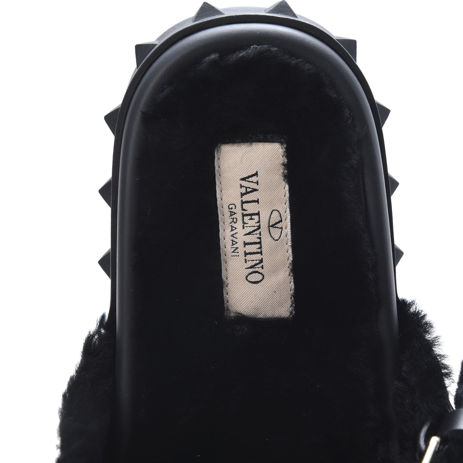Valentino Garavani Shearling Rockstud Slide Sandals 38 Black 7 of 9