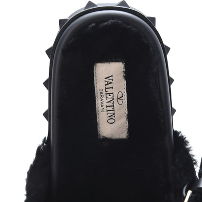 Valentino Garavani Shearling Rockstud Slide Sandals 38 Black 7 of 9