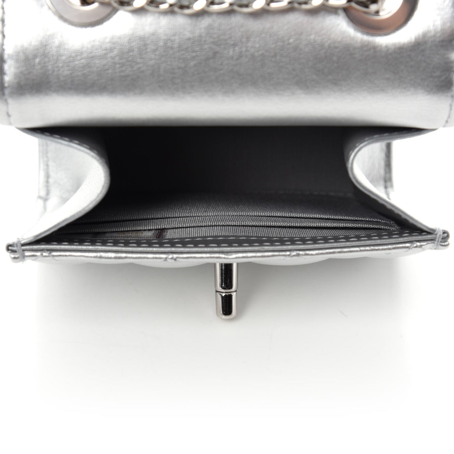 Metallic Lambskin Quilted Mini Trendy CC Clutch With Chain Silver