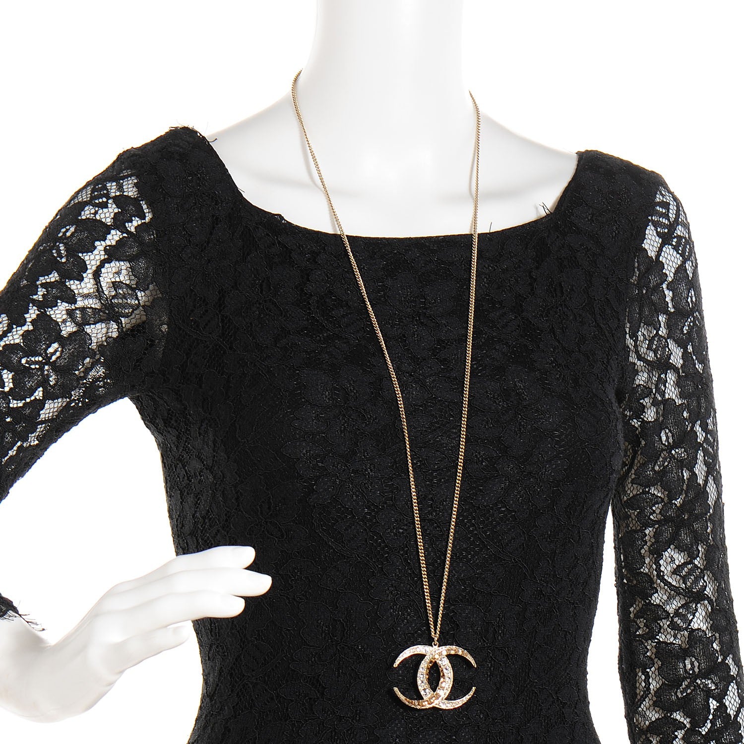 Chanel Crystal Baguette Moon CC Necklace Gold 2 of 5