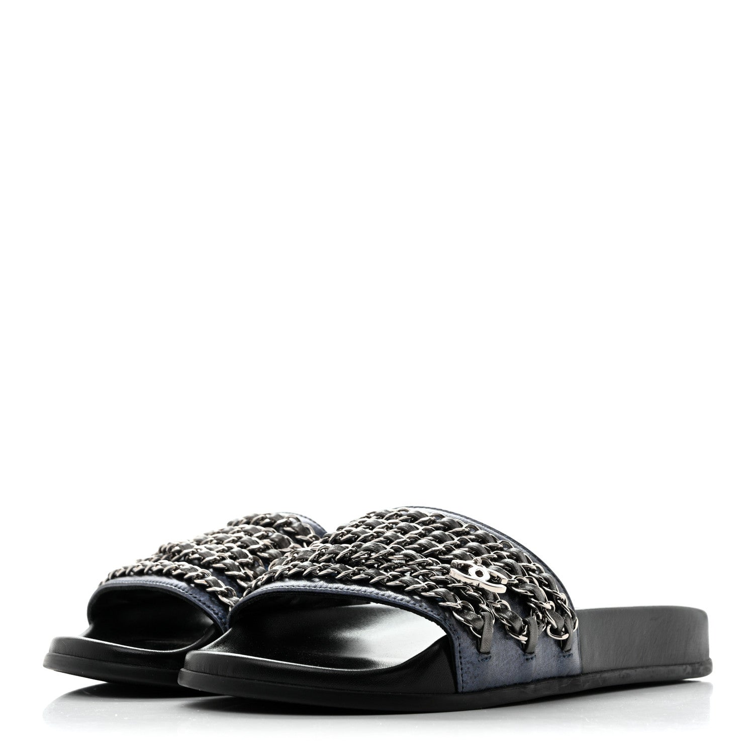 Chanel Fantasy Lambskin Chain Slides Sandals Flats 35 Blue 4 of 10