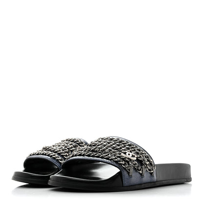 Chanel Fantasy Lambskin Chain Slides Sandals Flats 35 Blue 4 of 10