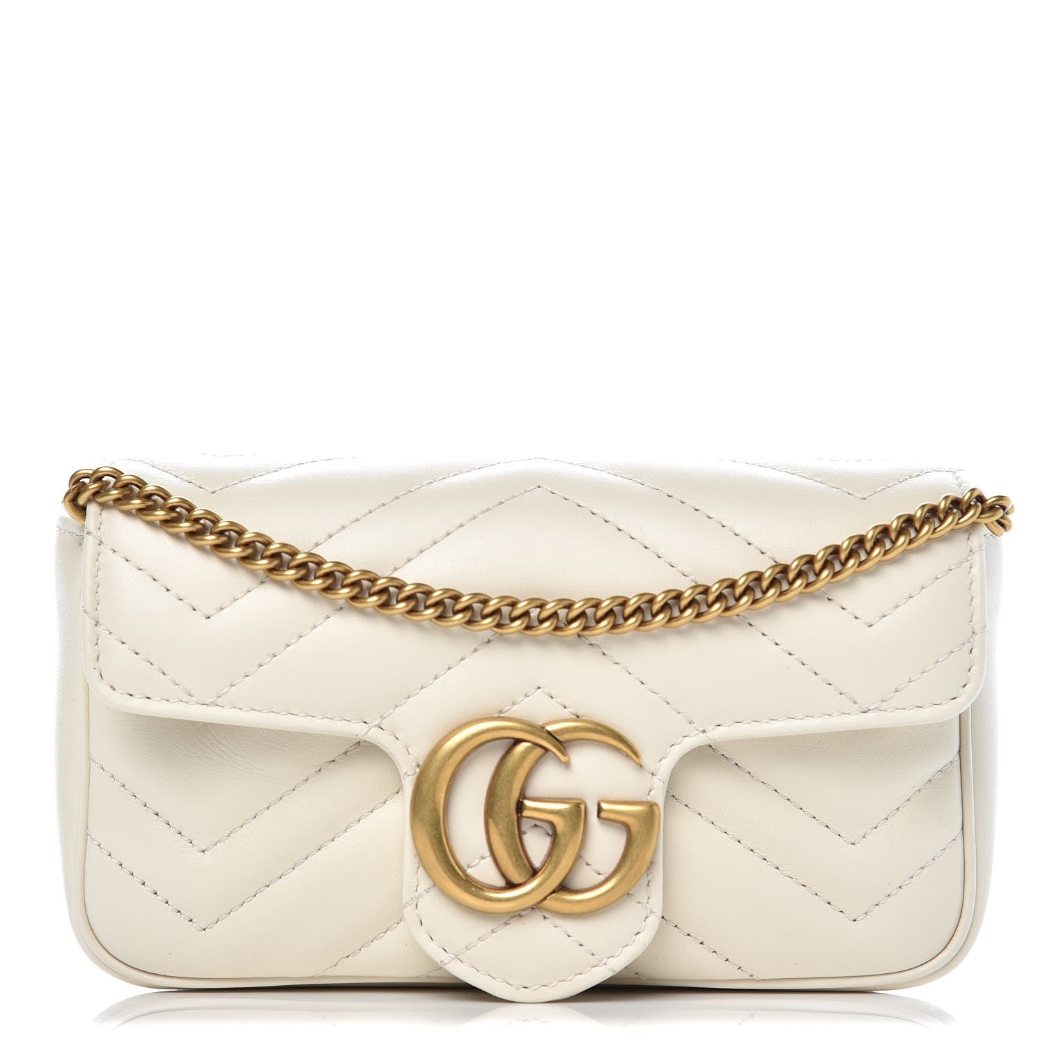 Gucci Calfskin Matelasse Super Mini GG Marmont Shoulder Bag White 1 of 8
