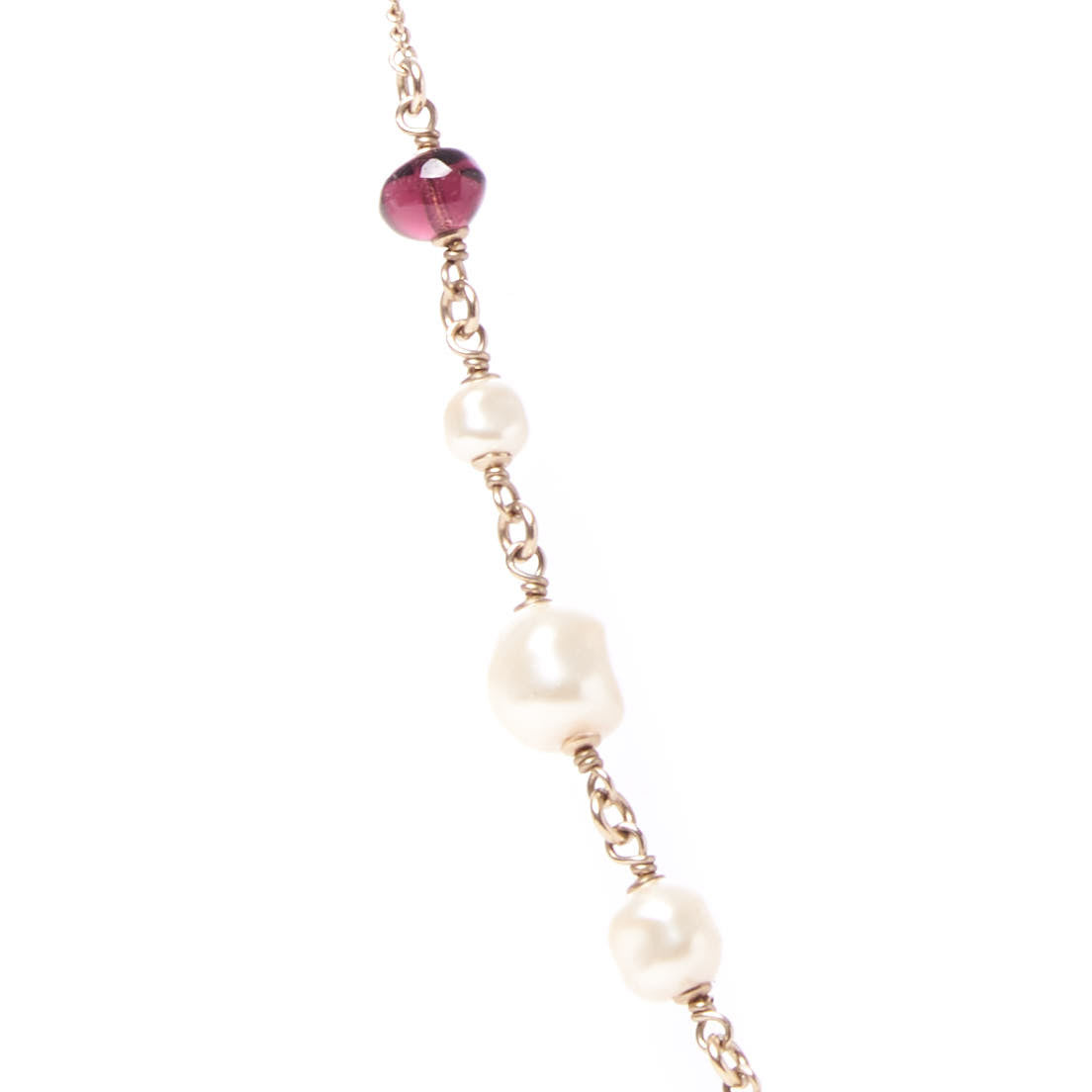 Chanel Beaded Pearl Crystal CC Long Strand Necklace Gold Purple 2 of 9