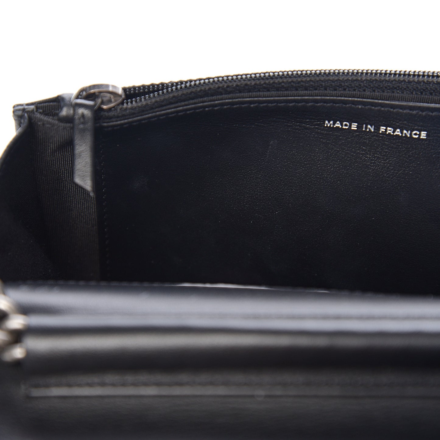 Grained Calfskin Chevron Quilted Boy Wallet On Chain WOC Black