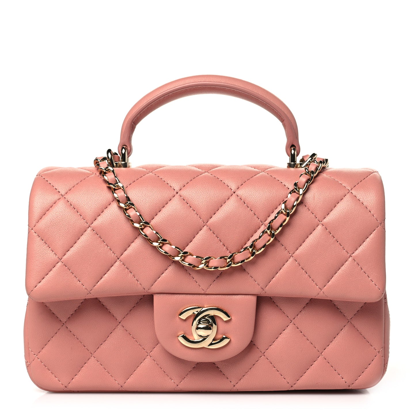 Lambskin Quilted Mini Top Handle Rectangular Flap Pink