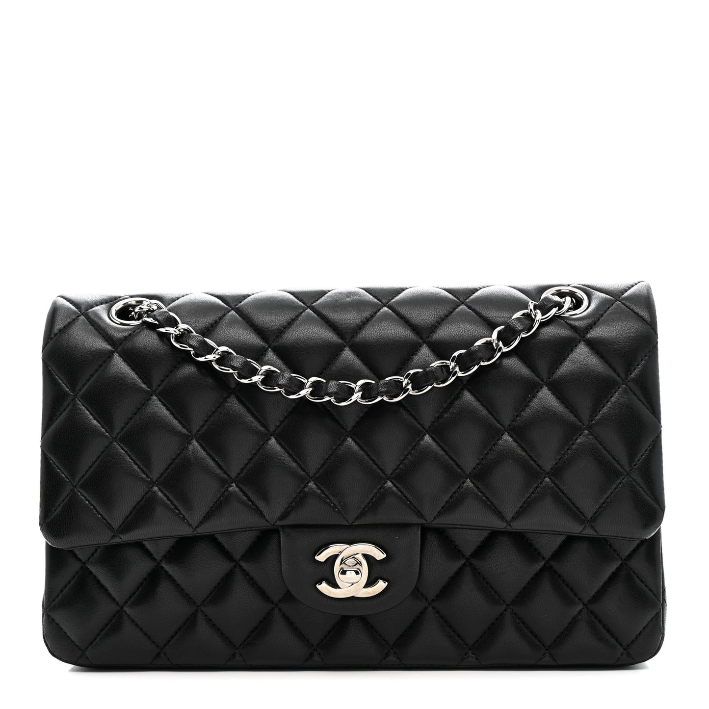 Lambskin Quilted Medium Double Flap Black