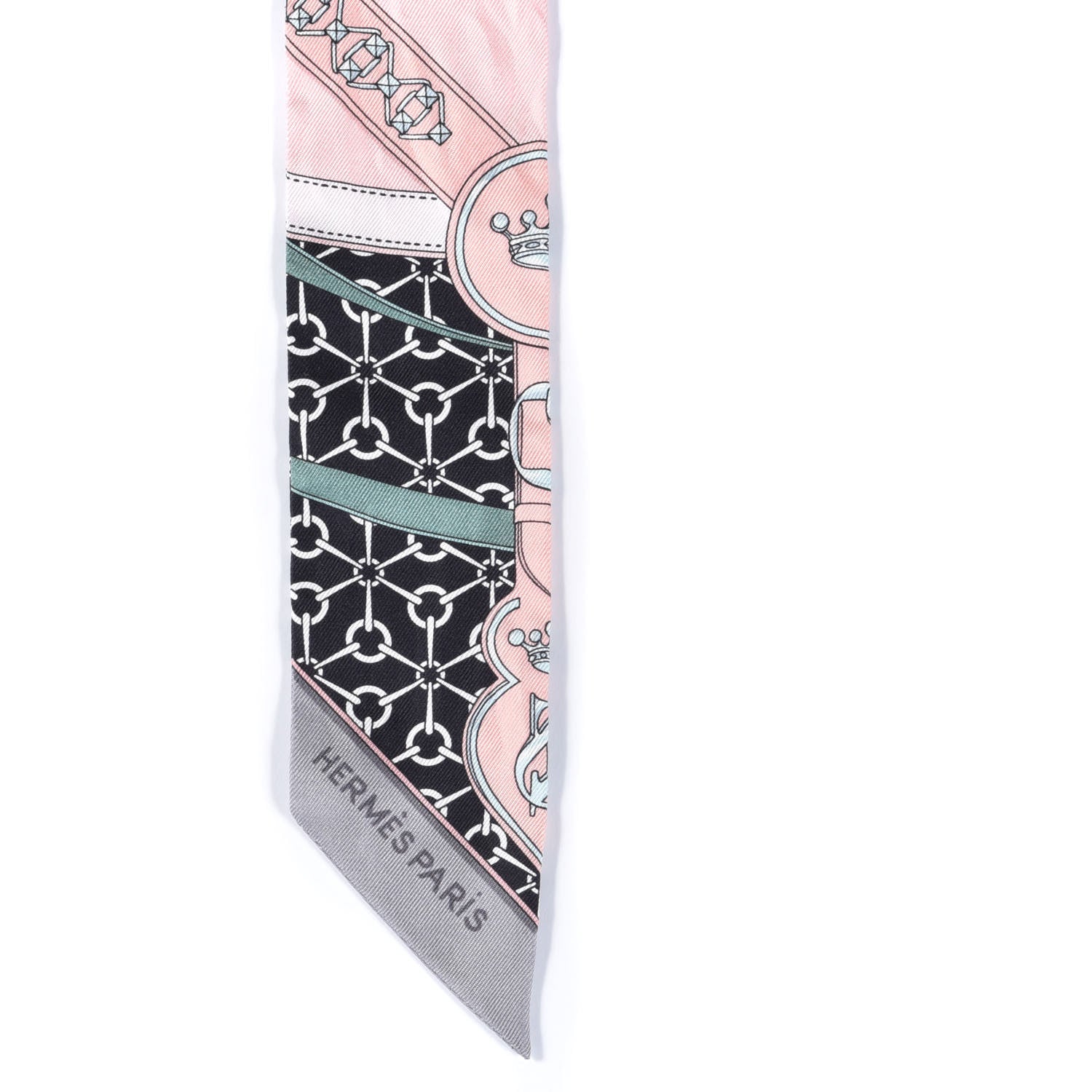 Hermes Silk La Promenade Du Matin Twilly Noir Rose Poudre Celadon 4 of 4