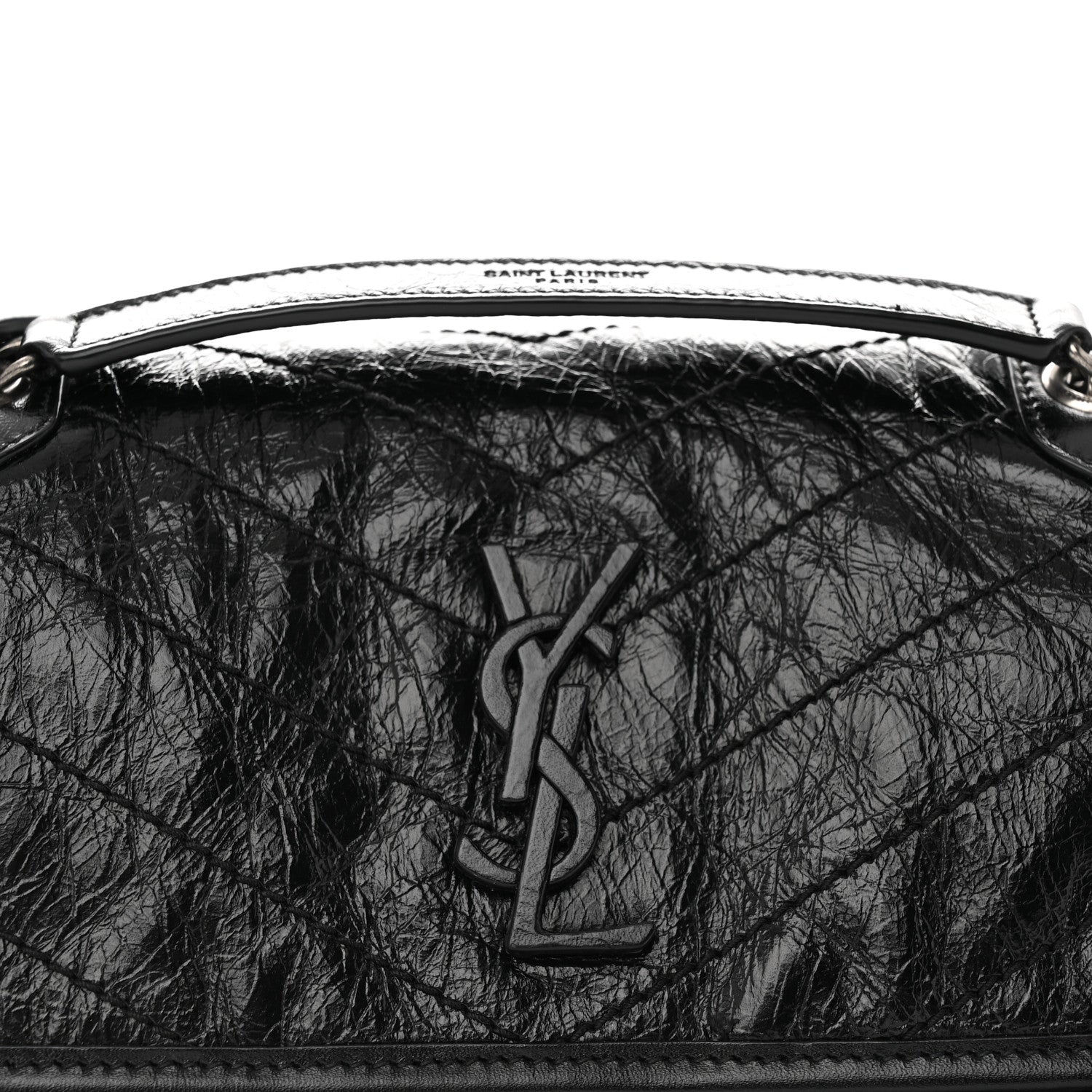 Saint Laurent Crinkled Calfskin Matelasse Monogram Baby Niki Chain Satchel Black 9 of 15