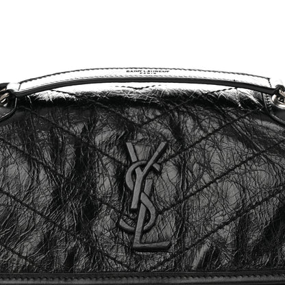 Saint Laurent Crinkled Calfskin Matelasse Monogram Baby Niki Chain Satchel Black 9 of 15