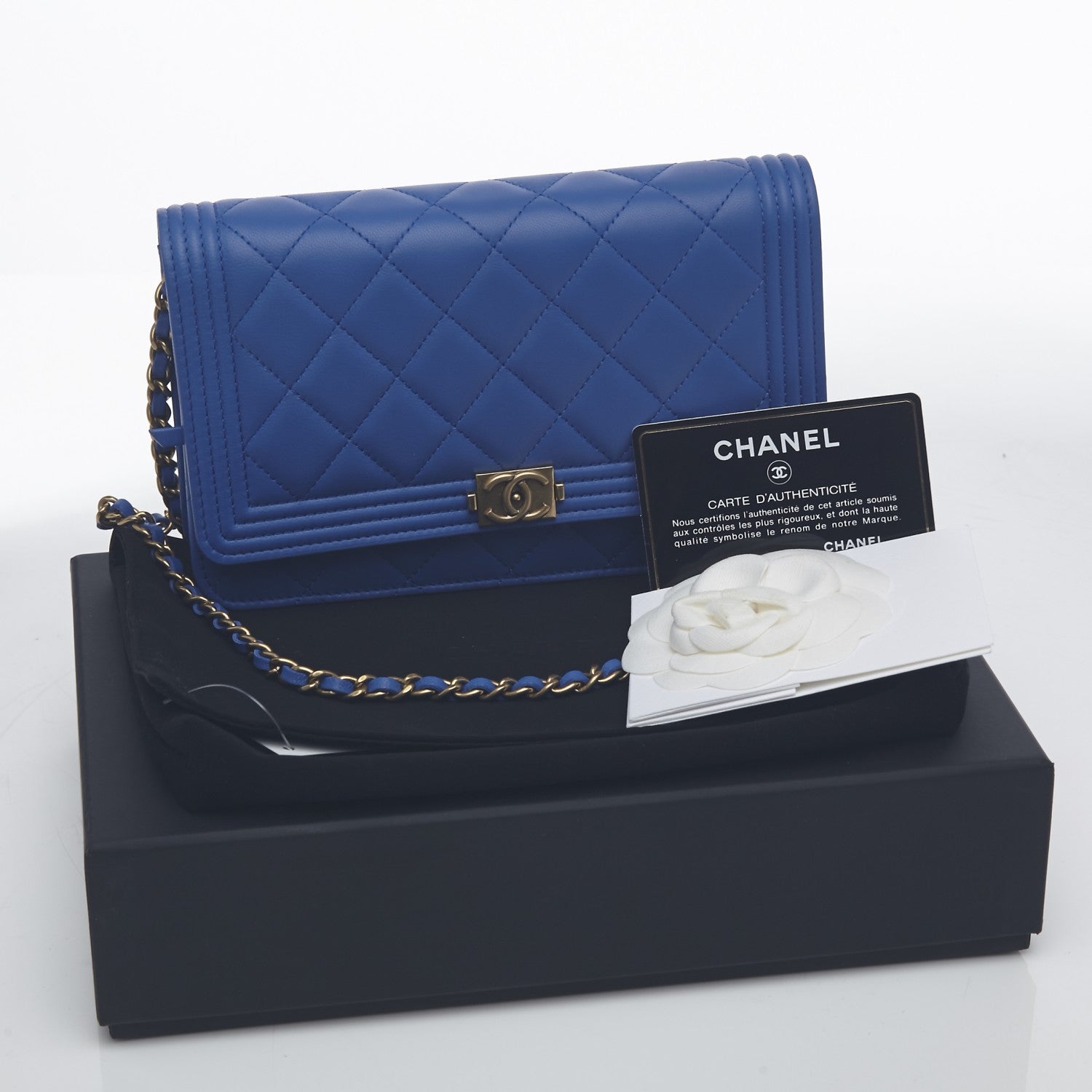 Chanel Lambskin Quilted Boy Wallet On Chain WOC Blue 9 of 9