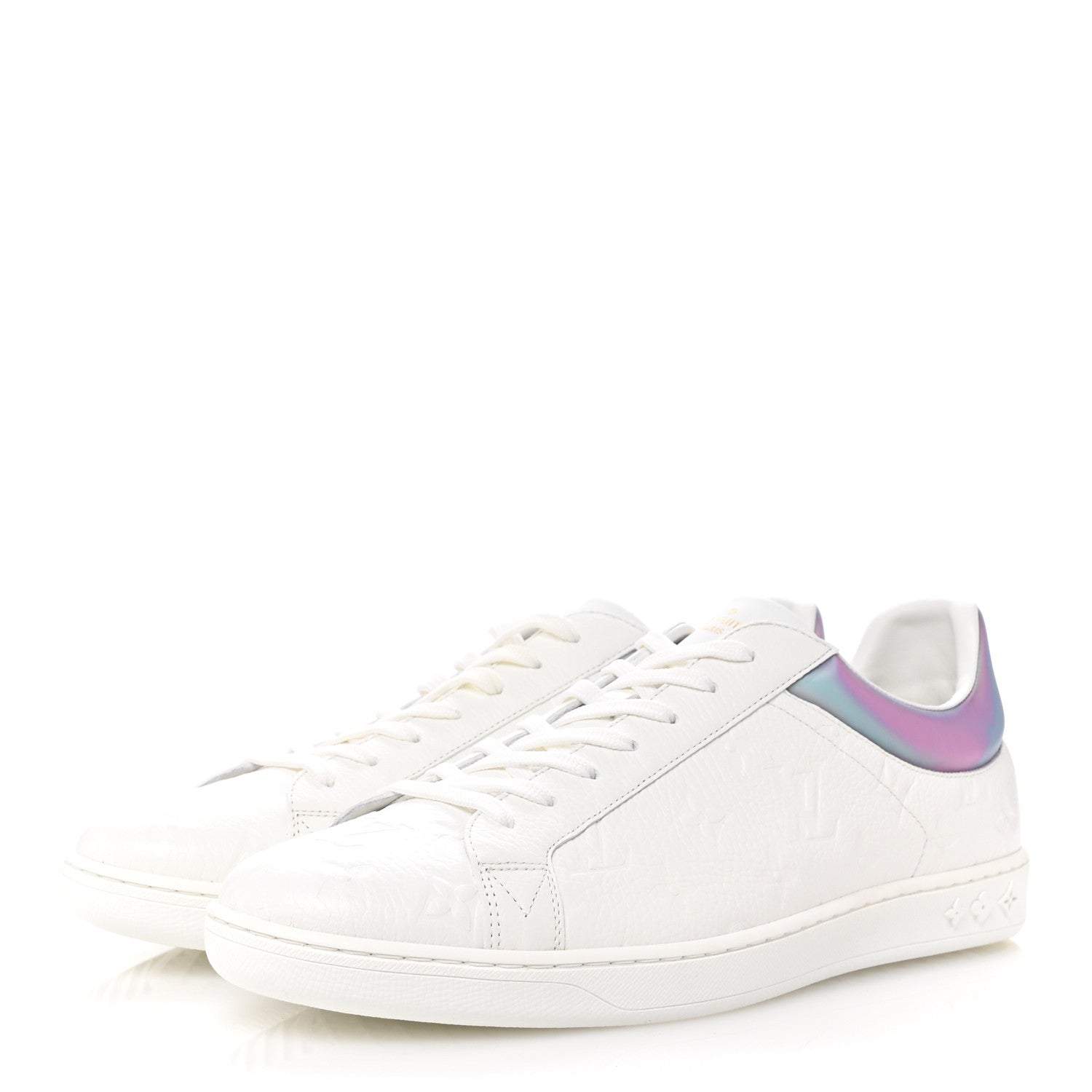 Louis Vuitton Iridescent Grained Calfskin Embossed Monogram Mens Luxembourg Low Top Sneakers 9.5 White 4 of 9