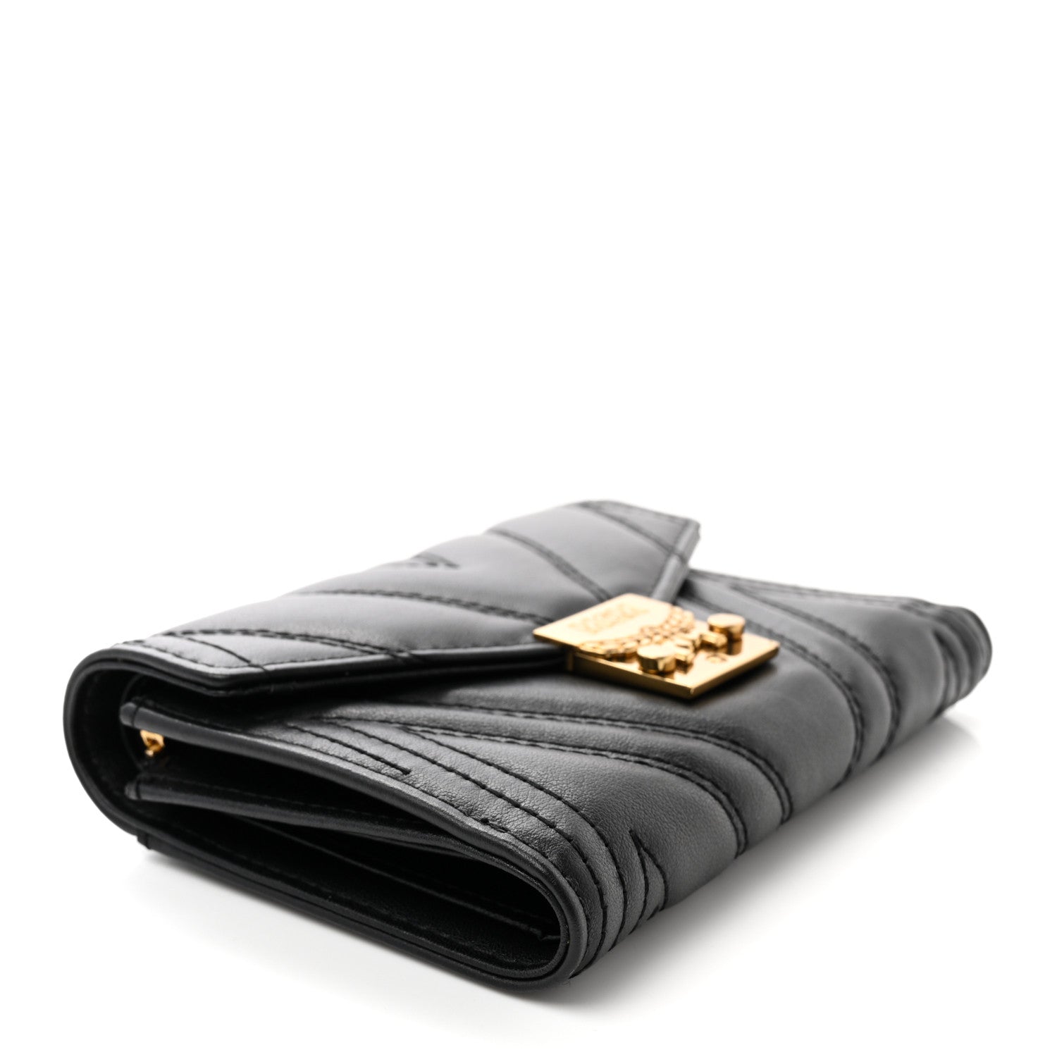 MCM Calfskin Quilted Compact Wallet Black 4 of 8