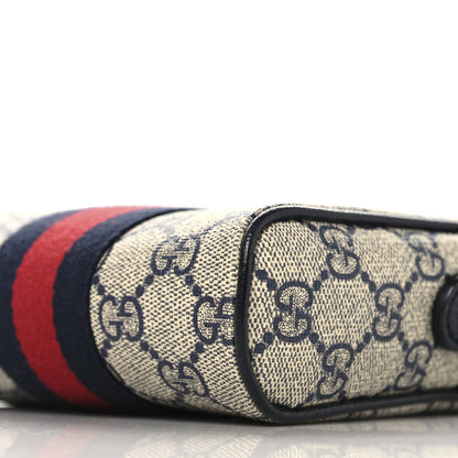 Gucci GG Supreme Monogram Textured Calfskin Web Mini Ophidia Messenger Beige Blue 10 of 10