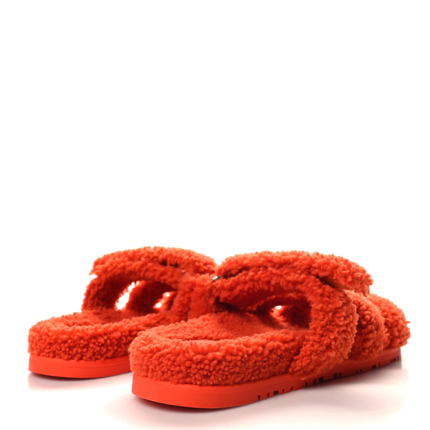 Hermes Woolskin Womens Chypre Sandals 37.5 Orange 4 of 8