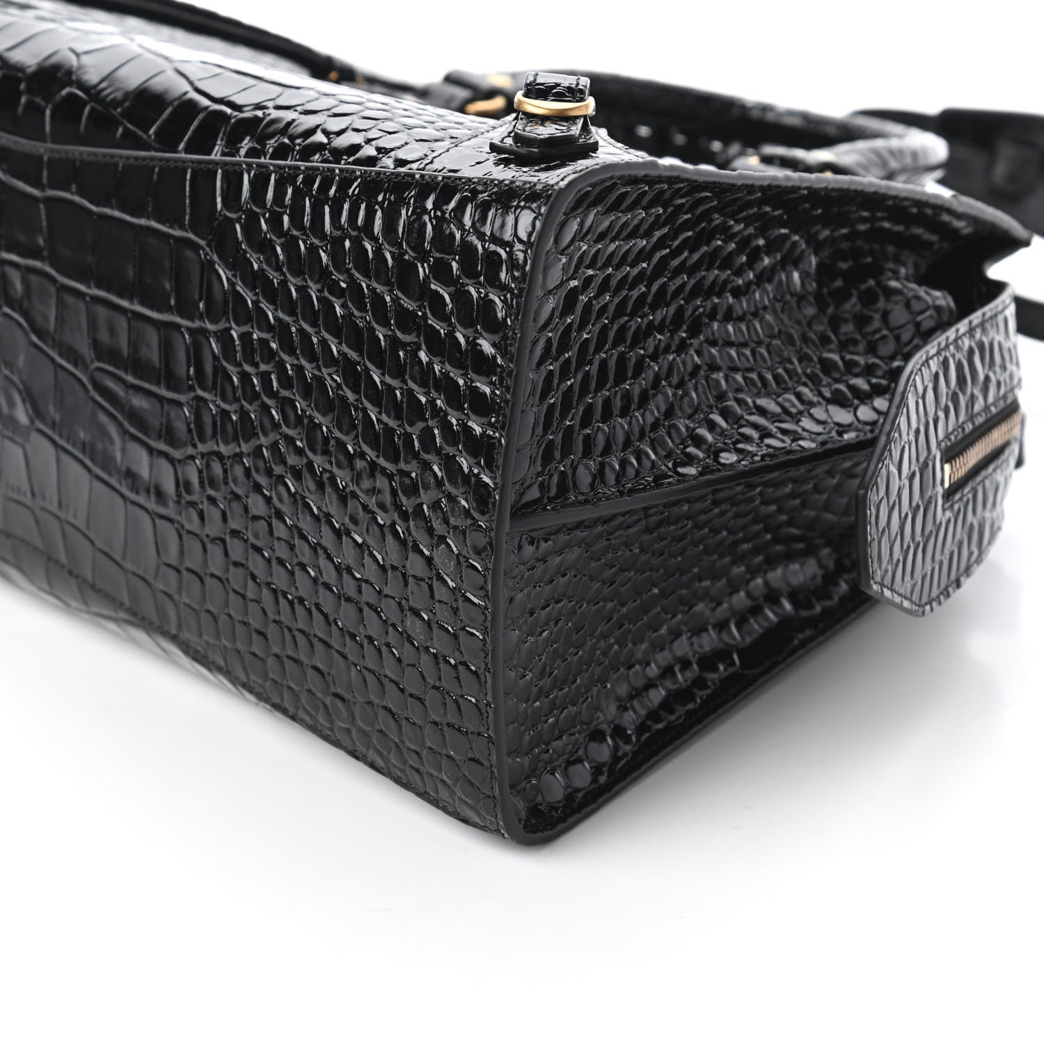 Balenciaga Shiny Supple Calfskin Crocodile Embossed Brass Hardware Neo Classic City Black 7 of 9