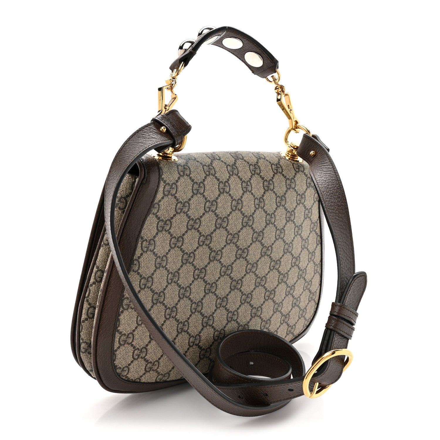 Gucci GG Supreme Monogram Textured Dollar Calfskin Web Medium Blondie Top Handle Shoulder Flap Bag Beige Ebony New Acero 3 of 13