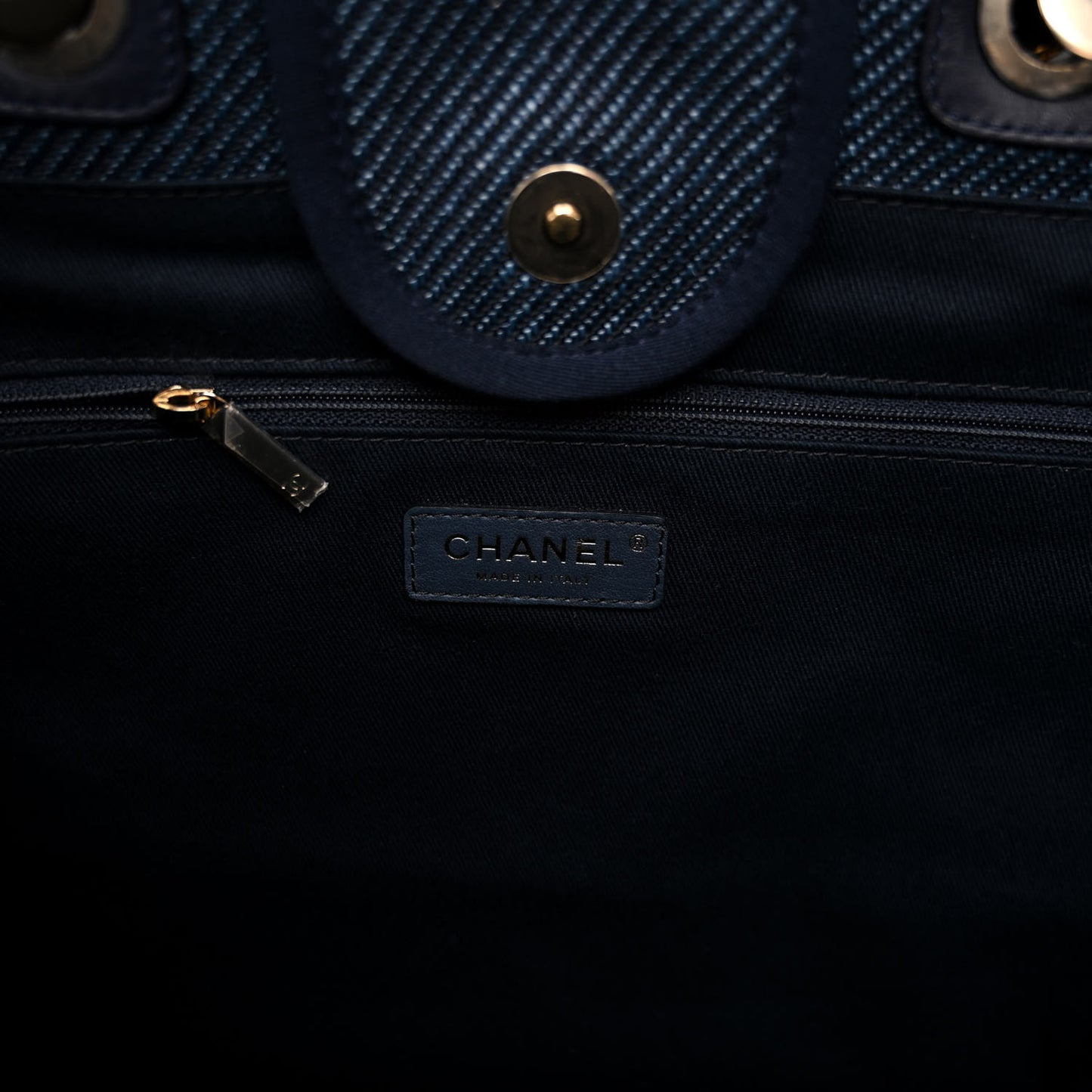 Mixed Fibers Calfskin Medium Deauville Tote Navy Blue