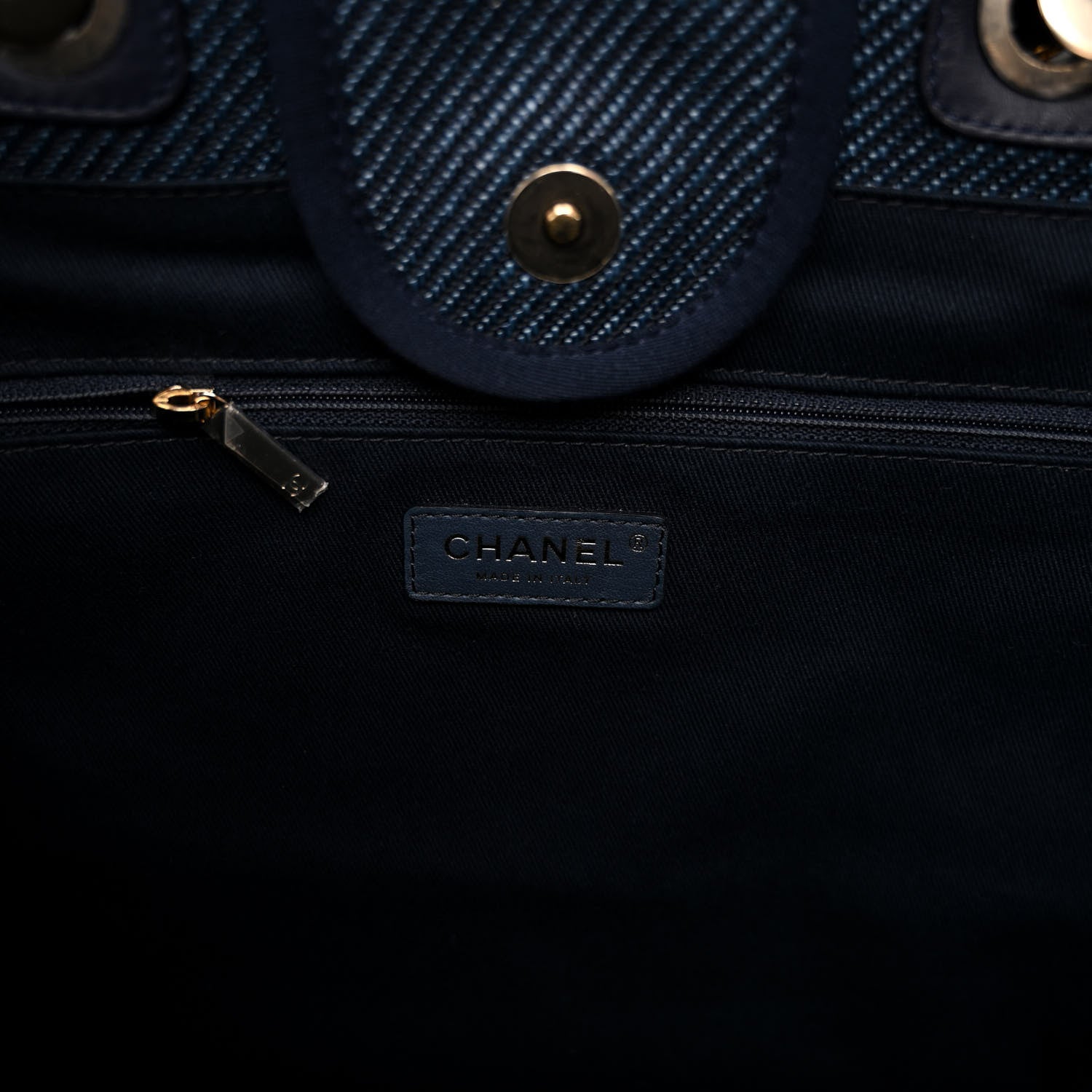 Chanel Mixed Fibers Calfskin Medium Deauville Tote Navy Blue 6 of 11