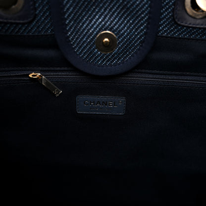 Chanel Mixed Fibers Calfskin Medium Deauville Tote Navy Blue 6 of 11