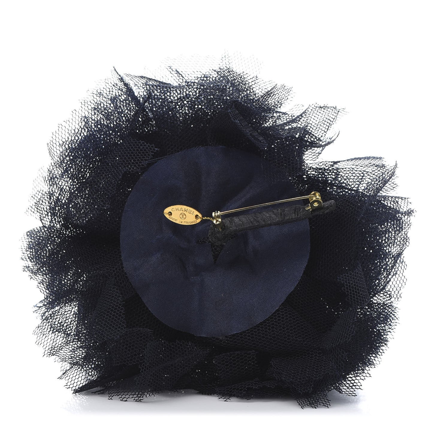 Tulle Camellia Brooch Navy Blue