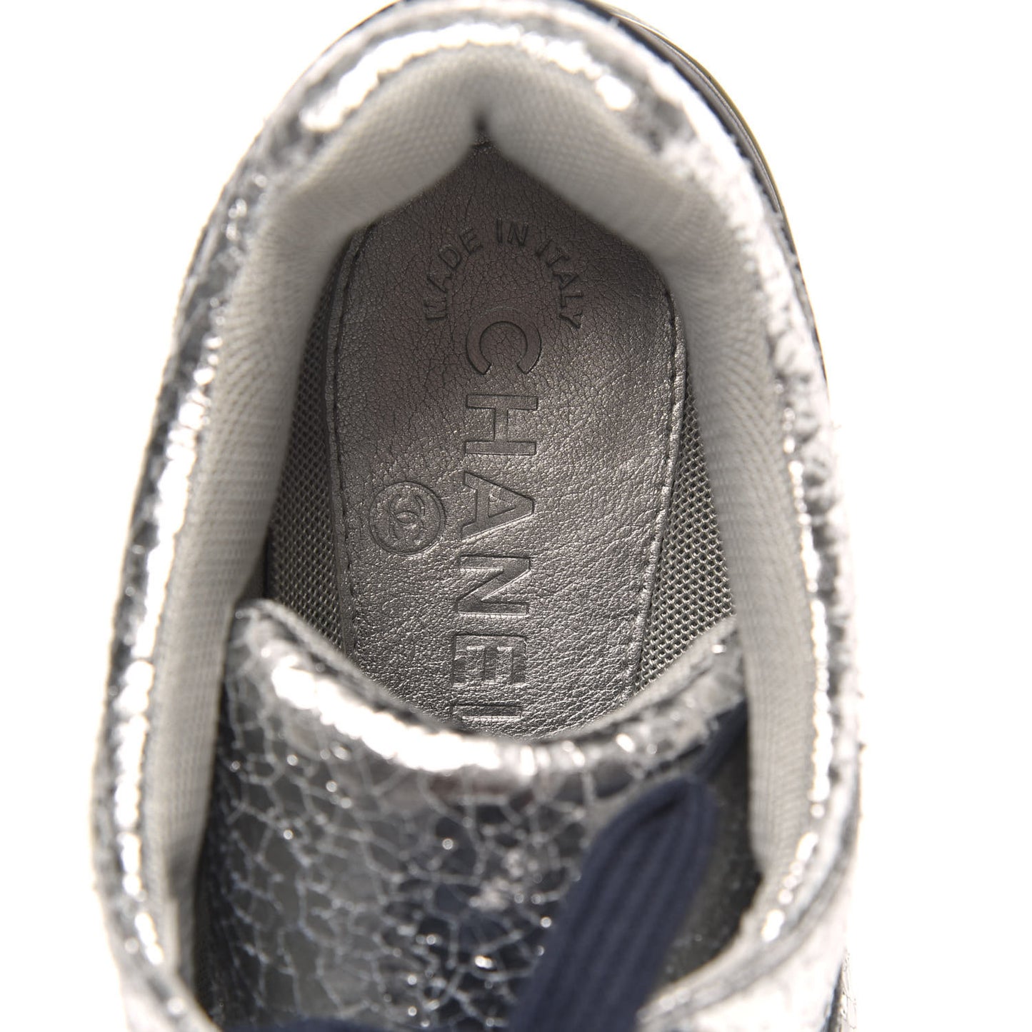 Metallic Crackled Calfskin CC Sneakers 39 Silver