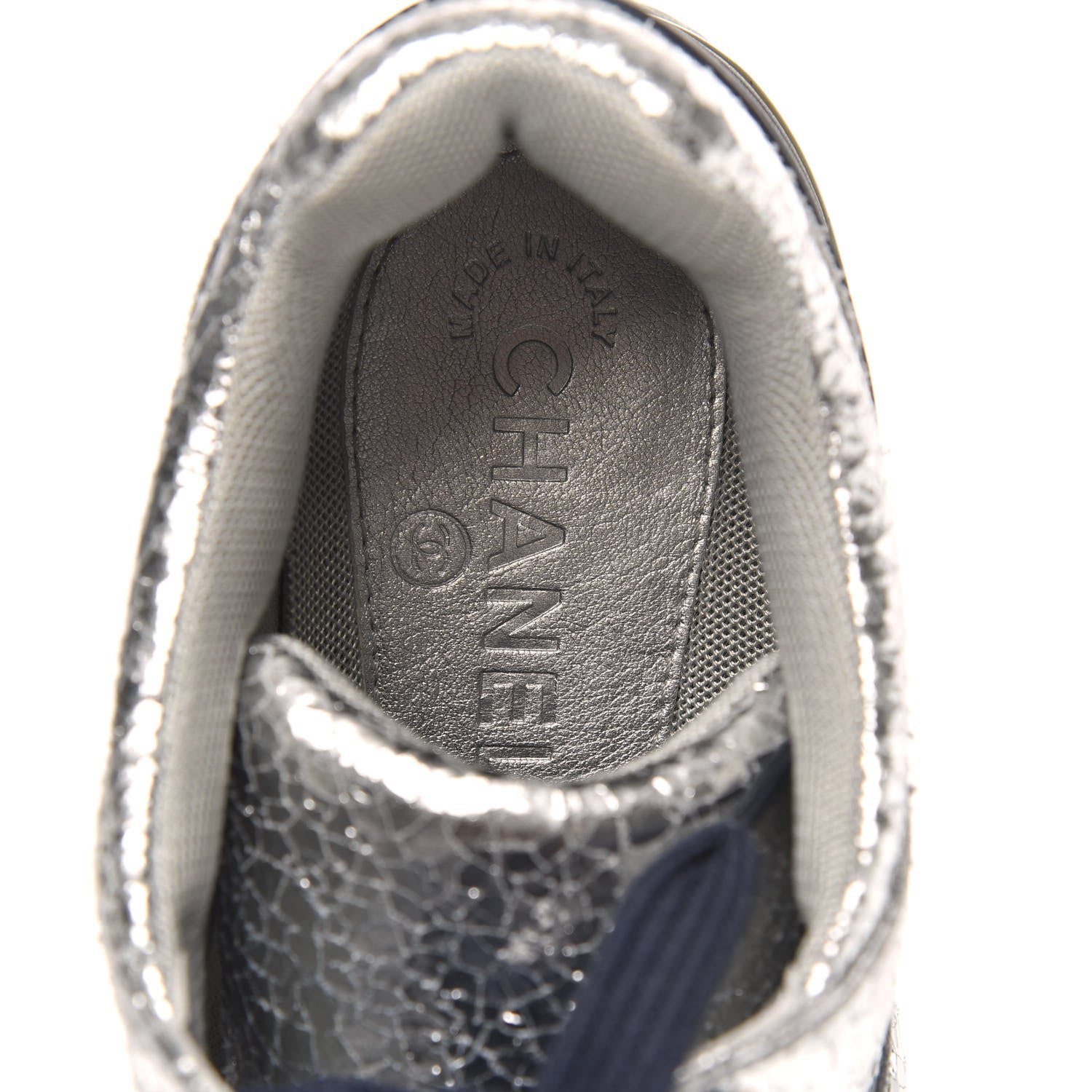 Chanel Metallic Crackled Calfskin CC Sneakers 39 Silver 7 of 9