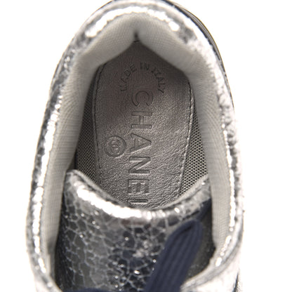 Chanel Metallic Crackled Calfskin CC Sneakers 39 Silver 7 of 9