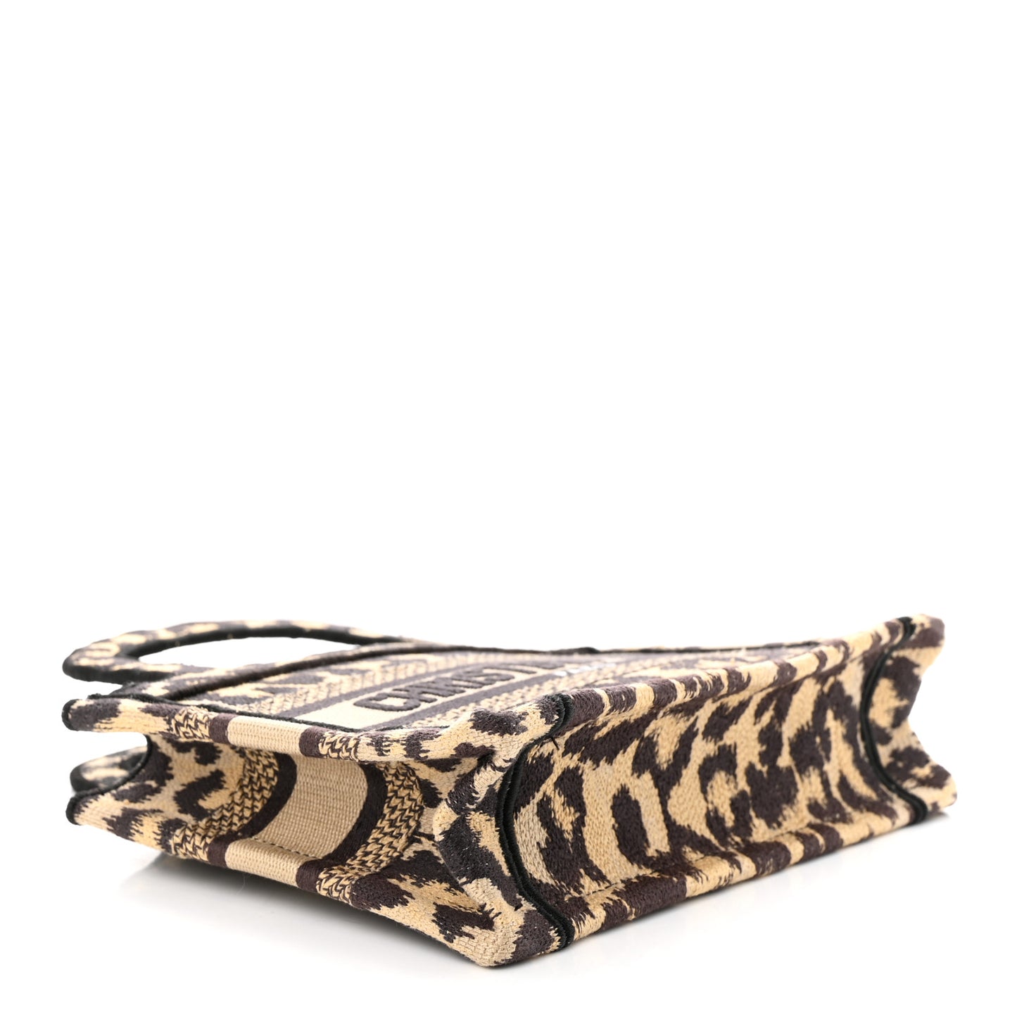 Canvas Mizza Embroidered Mini Leopard Book Tote Beige