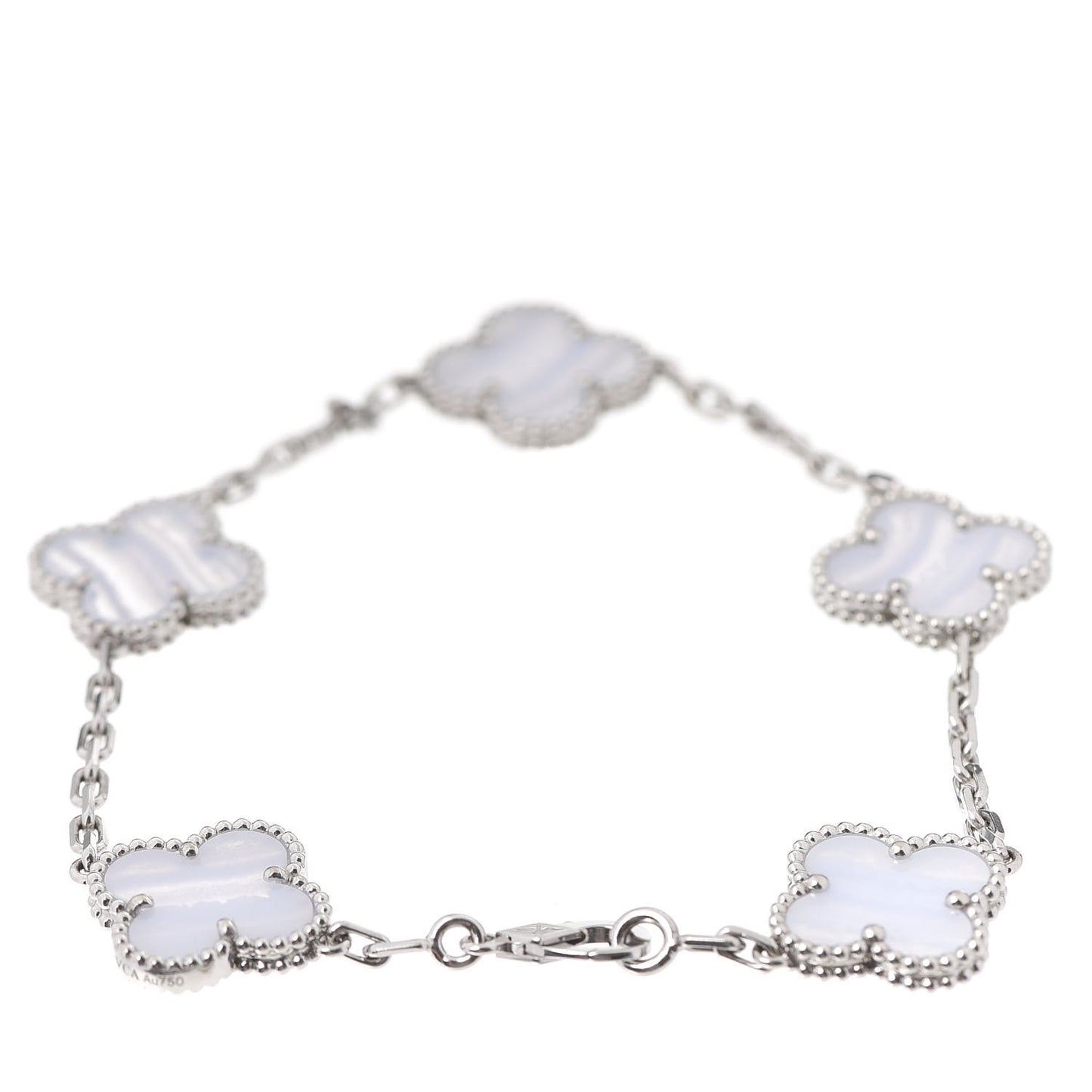 18K White Gold Chalcedony 5 Motifs Vintage Alhambra Bracelet