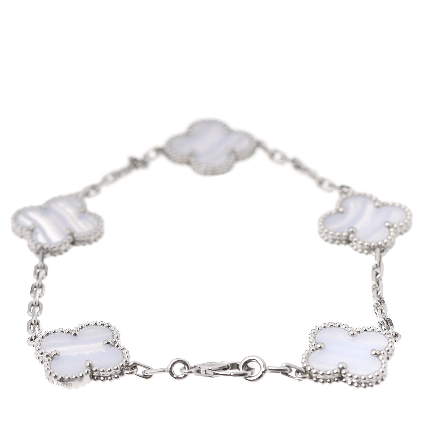 Van Cleef & Arpels 18K White Gold Chalcedony 5 Motifs Vintage Alhambra Bracelet 3 of 6
