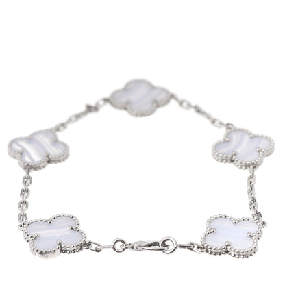Van Cleef & Arpels 18K White Gold Chalcedony 5 Motifs Vintage Alhambra Bracelet 3 of 6