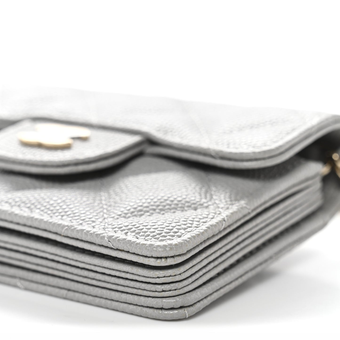 Caviar Quilted Flap Card Holder On Chain Grey